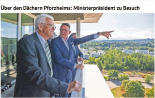Über den Dächern Pforzheims: Ministerpräsident zu Besuch